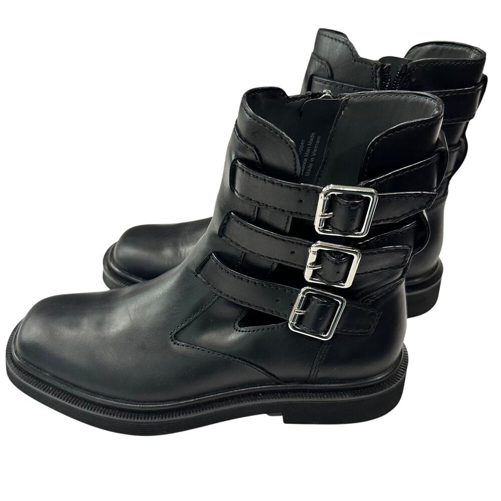 Franco Sarto Argo Womens Boots Black Triple Buckle Moto Size 6 M